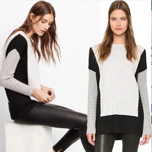Vince Intarsia Colorblock Crew Neck Cashmere Wool Blend Pullover Sweater - Picture 1 of 7